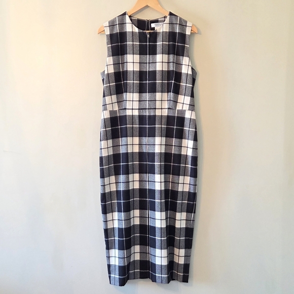 MaxMara Women's Wool Plaid Fall Winter Midi Sleeveless Professional Dress Sz 14 - Picture 6 of 16